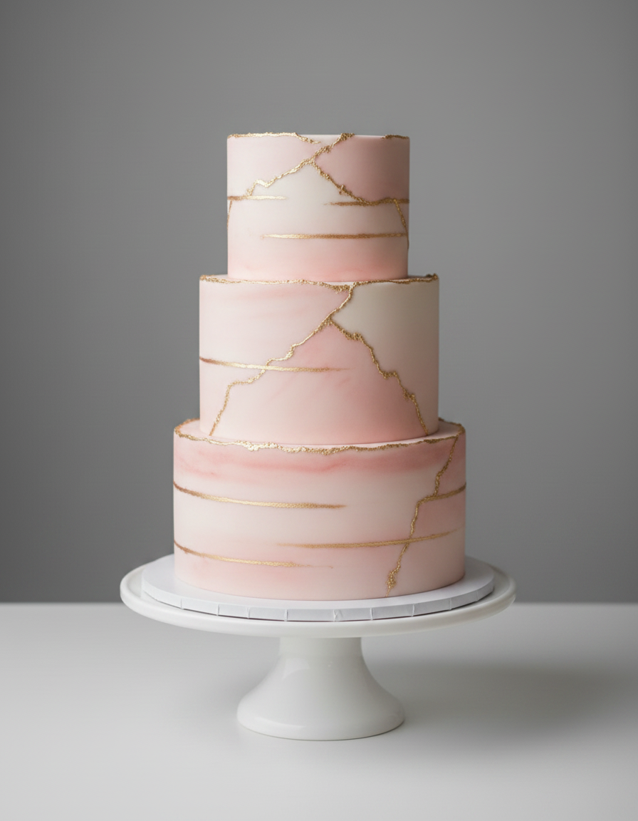 Modern 3-tier fondant wedding cake – Blush Marble