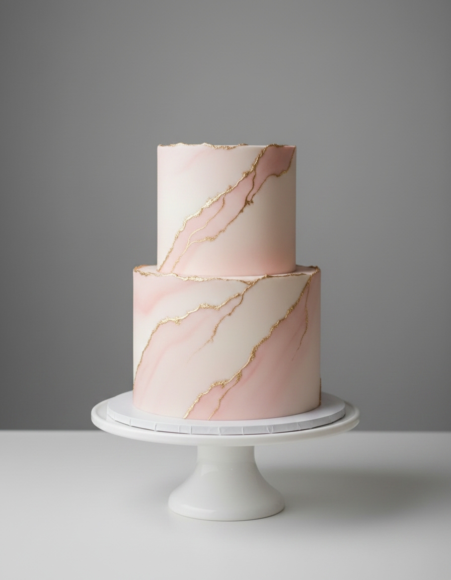 Modern 2-tier fondant wedding cake – Blush Marble