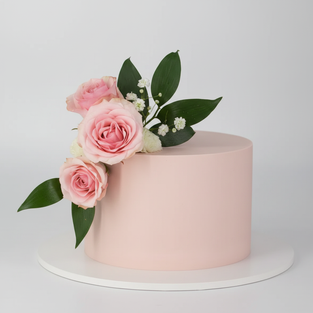 Floral 1-tier fondant wedding cake – Blush Rose