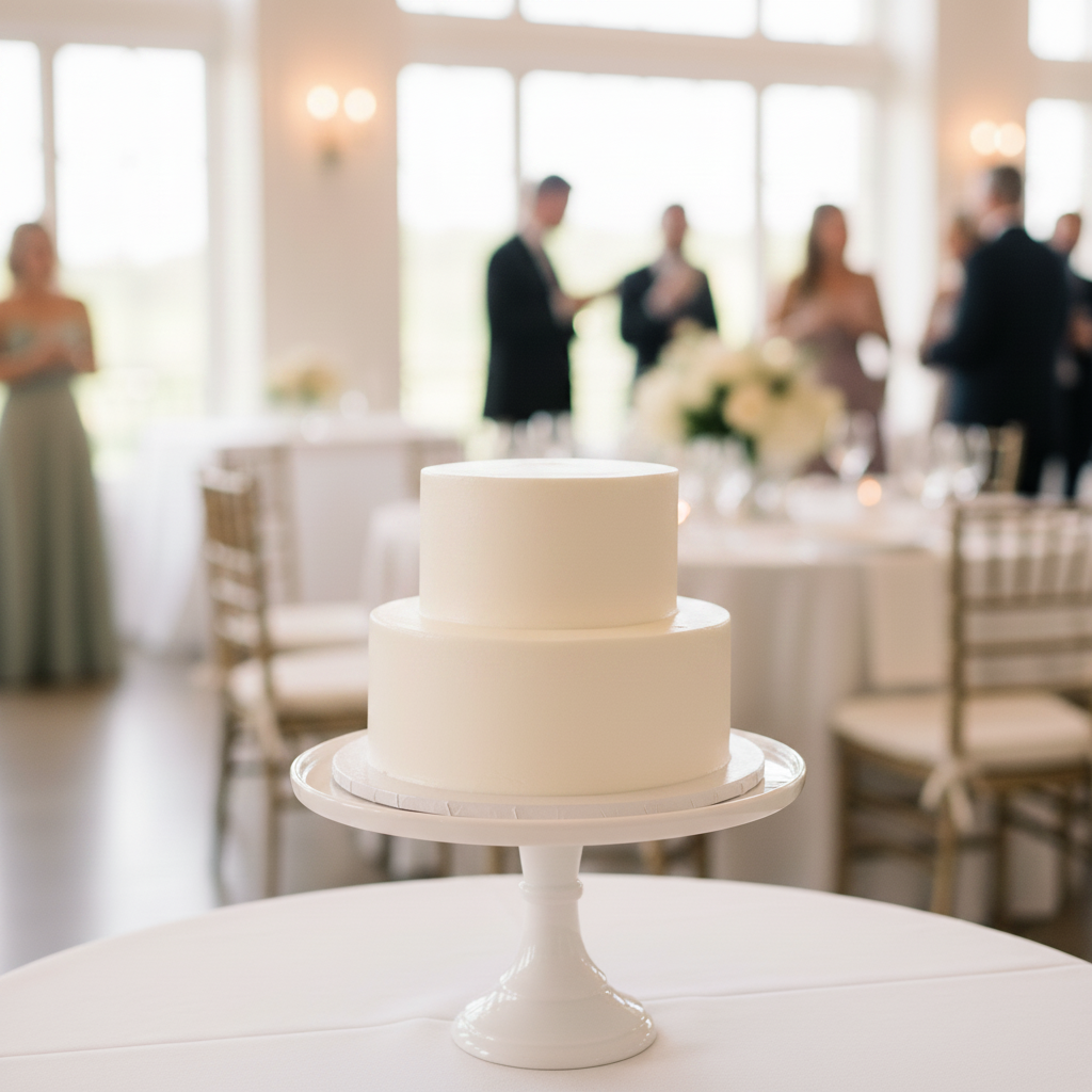 Minimalist 2-tier buttercream wedding cake – Simple White