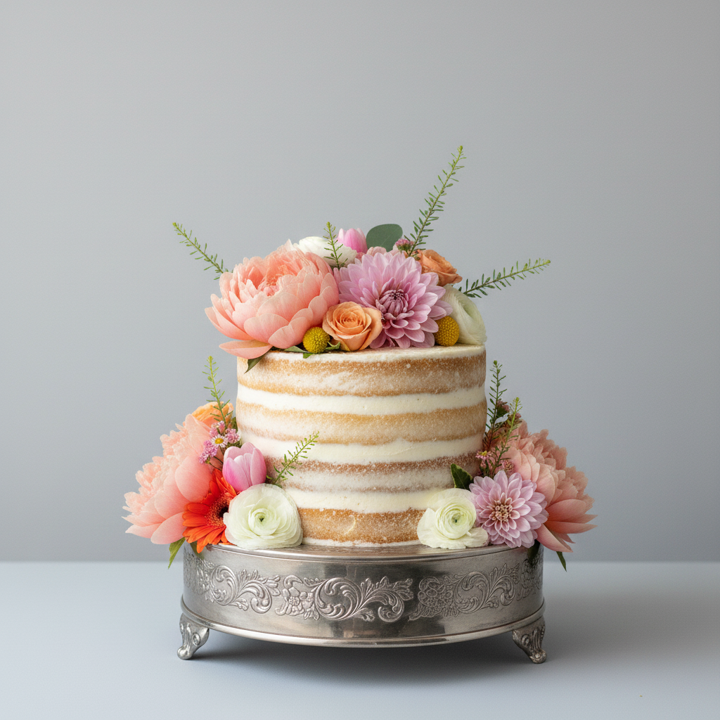 Floral 1-tier buttercream wedding cake – Floral Naked