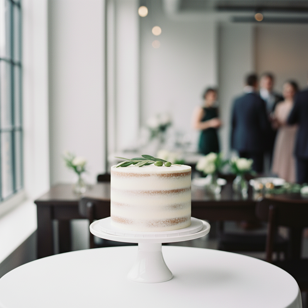 Minimalist 1-tier semi-naked wedding cake – Sage and Stone
