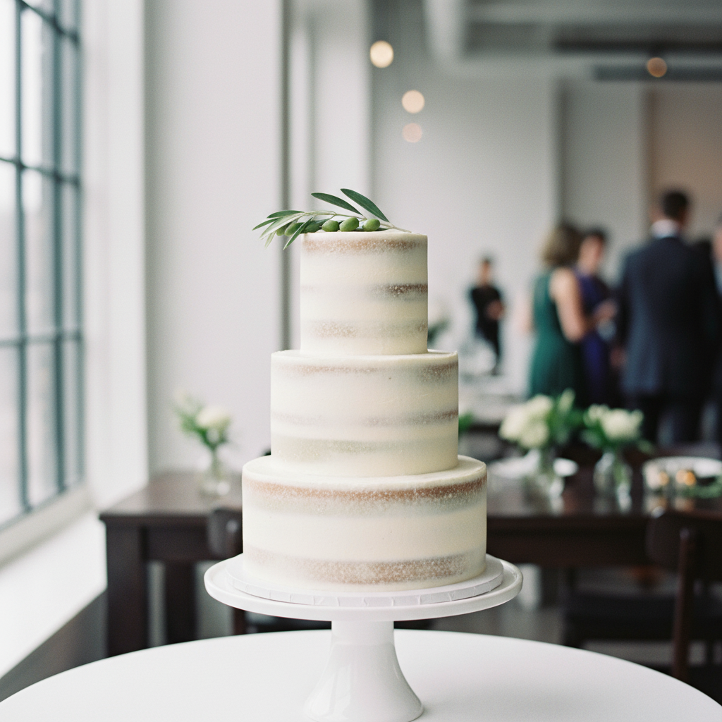 Minimalist 3-tier semi-naked wedding cake New York – Sage and Stone