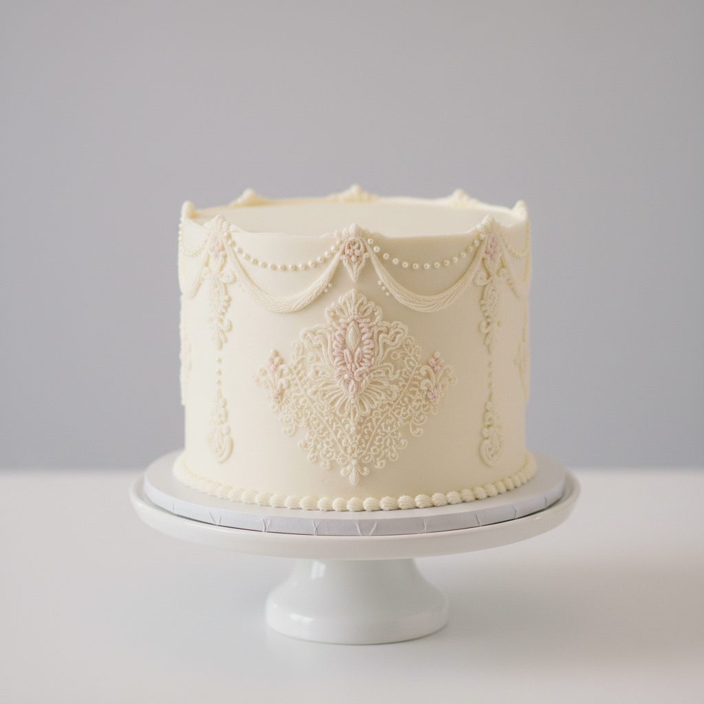Vintage 1-tier buttercream wedding cake – Victorian Lace