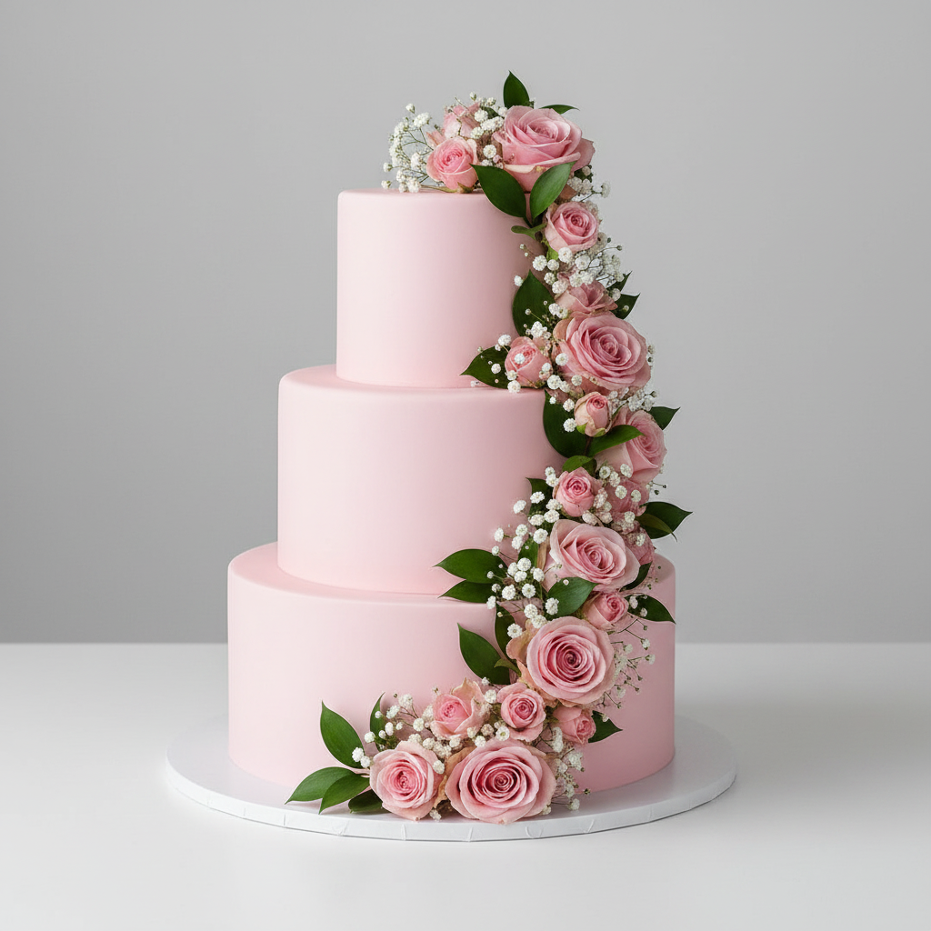 Floral 3-tier fondant wedding cake – Blush Rose