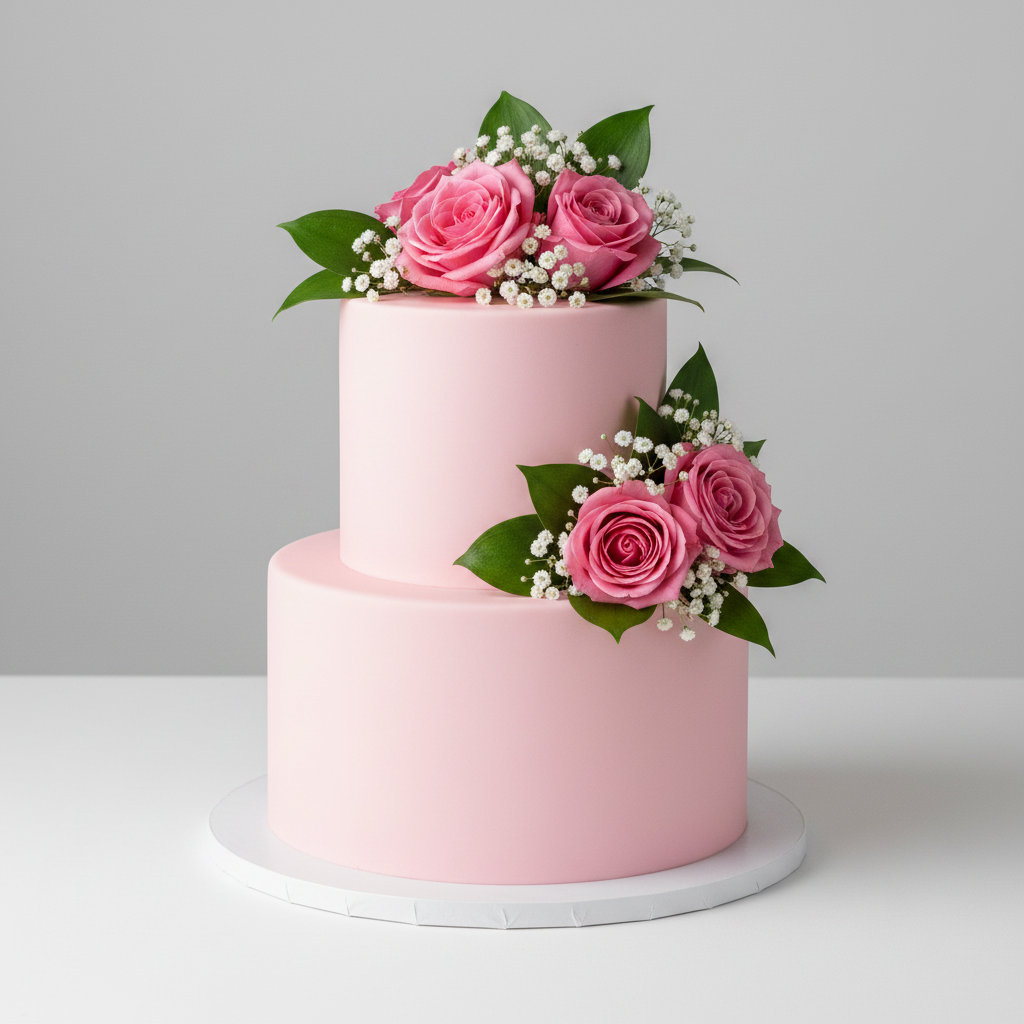 Floral 2-tier fondant wedding cake – Blush Rose