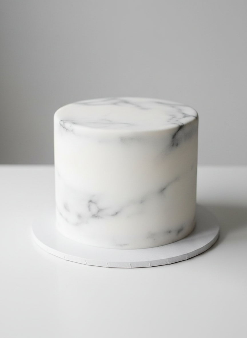 Modern 1-tier fondant wedding cake – Marble Grey