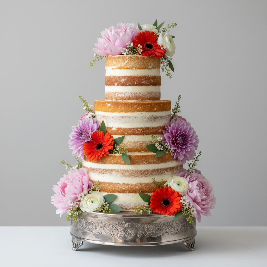 Floral 3-tier buttercream wedding cake – Floral Naked