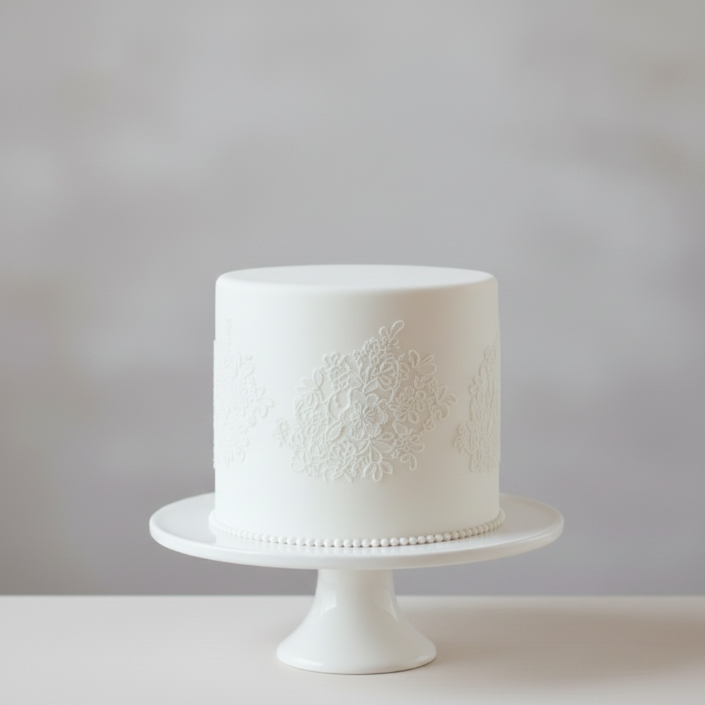 Vintage 1-tier fondant wedding cake – Sugar Lace