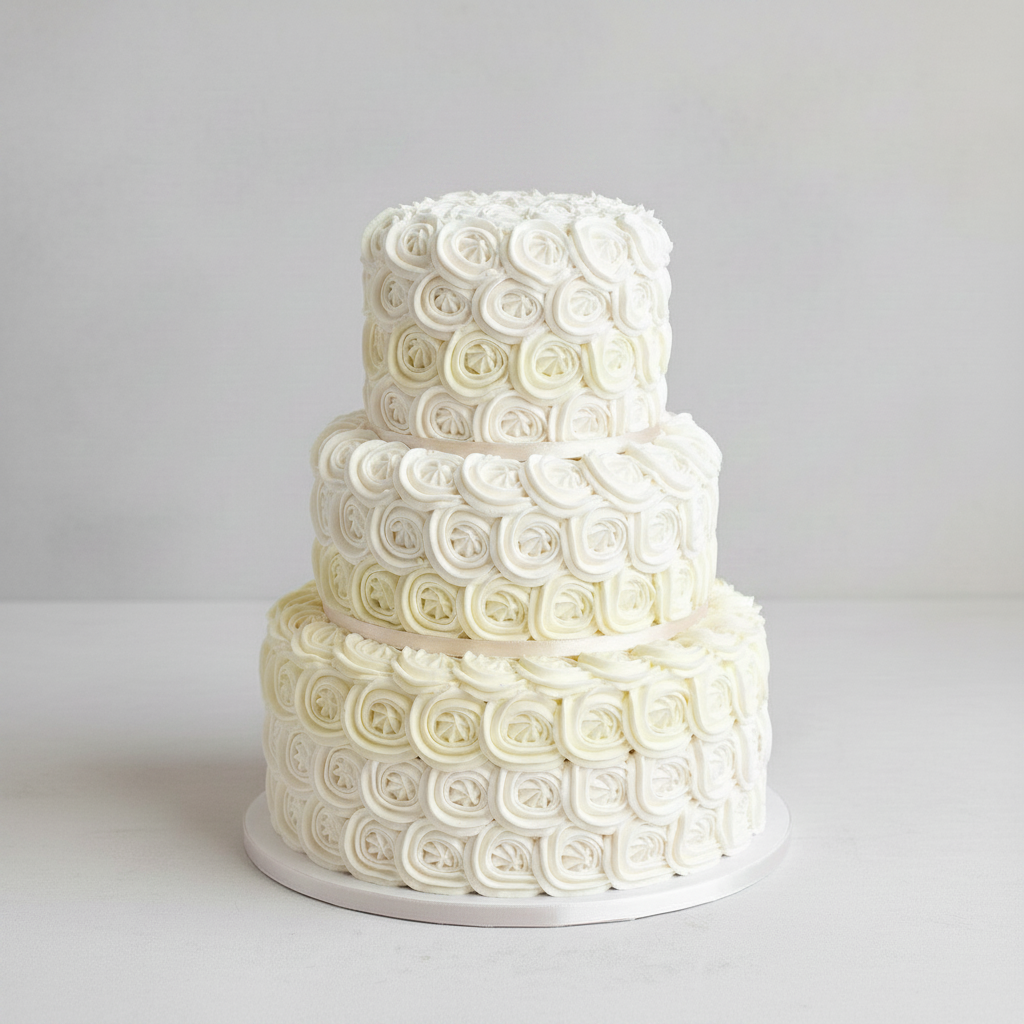 Vintage 3-tier buttercream wedding cake – Rosette Elegance