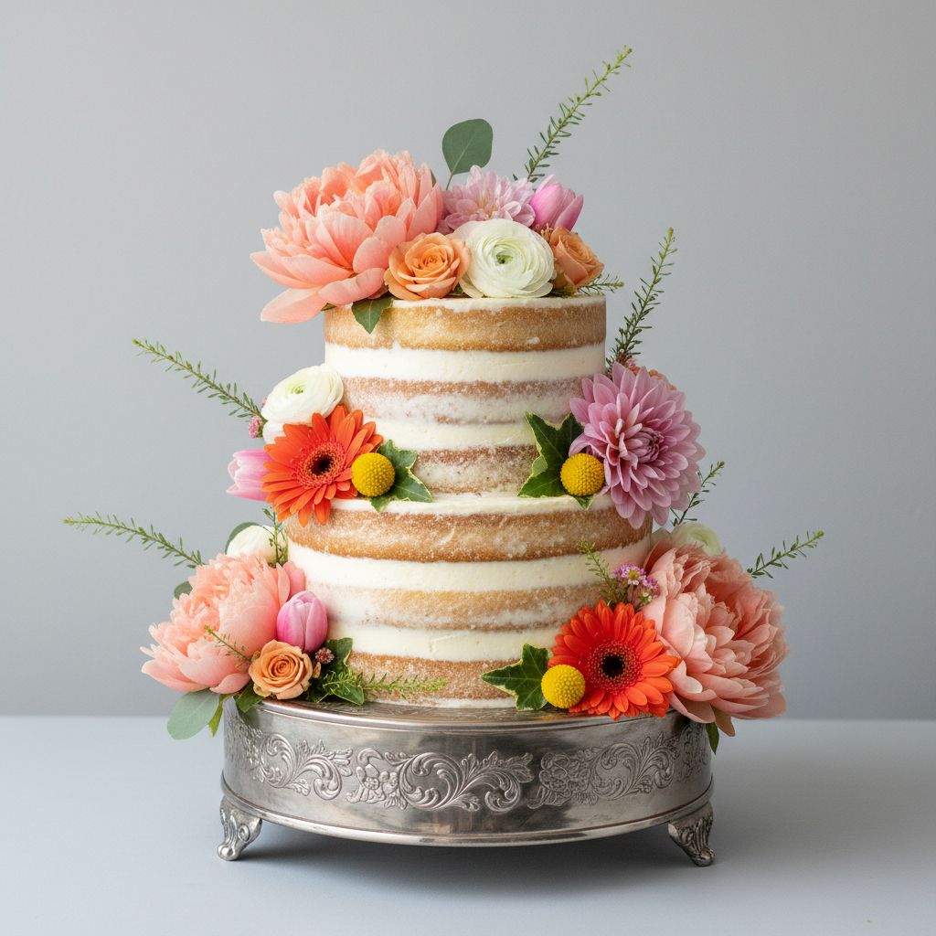 Floral 2-tier buttercream wedding cake New York – Floral Naked