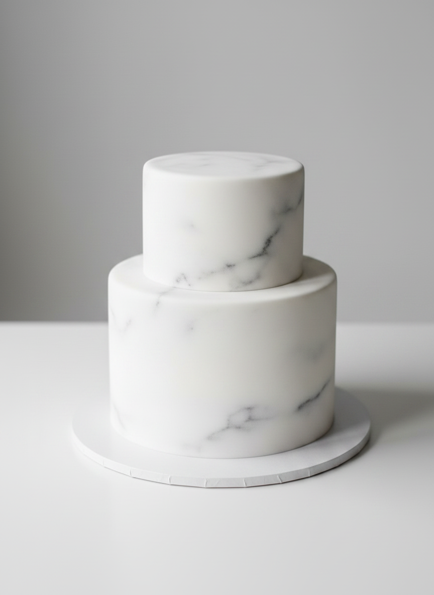 Modern 2-tier fondant wedding cake – Marble Grey